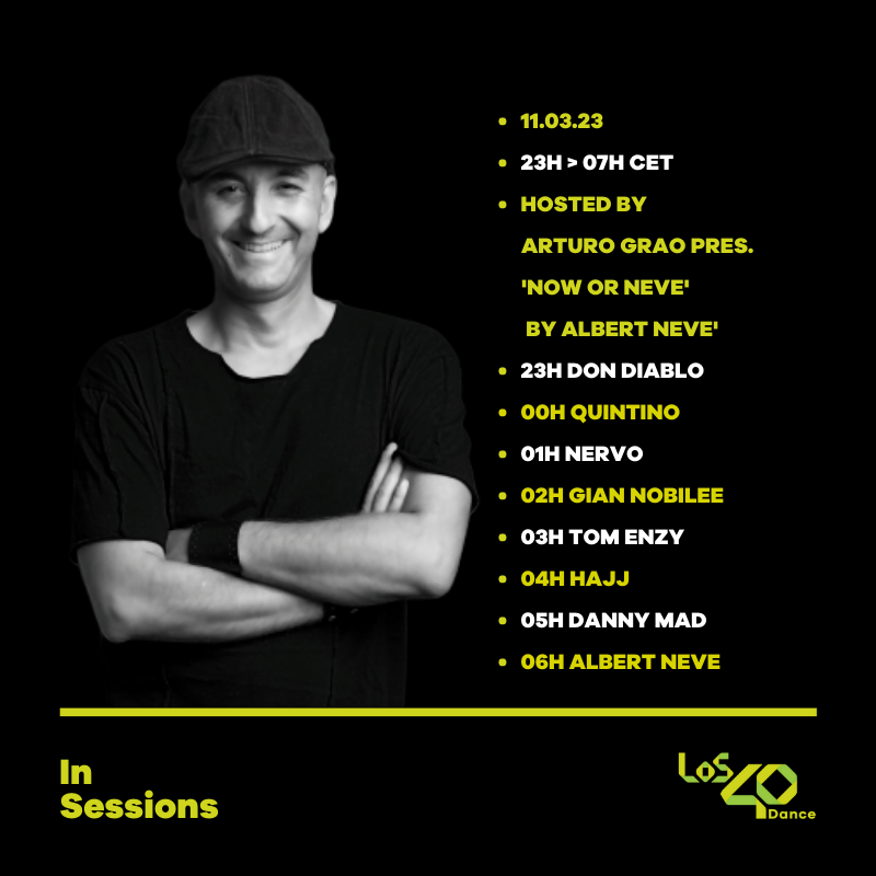 Hoy en #LOS40DanceInSessions
w/ Arturo Grao 🎙

🎼 #NowOrNeve

❗<a href="/DonDiablo/">Don-Diablo.ETH</a>
❗<a href="/QUINTINOO/">QUINTINO</a>
❗<a href="/nervomusic/">NERVO</a>
❗<a href="/giannobilee/">NOBILEE</a>
❗<a href="/djtomenzy/">Tom Enzy</a>
❗<a href="/Hajj_Official/">HAJJ</a>
❗Danny Mad
❗<a href="/albertneve/">Albert Neve</a>

🎧 directo + podcast

📱 onelink.to/los40app

🔴 play.los40.com/emisora/los40_…

💻 play.los40.com/programa/los40…