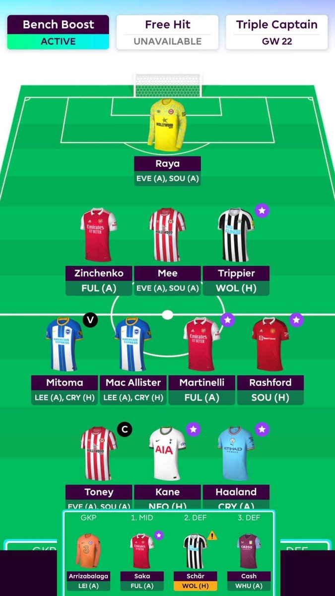MinusPod's tweet photo. Cillian: So I've bench boosted this week and gone for Toney as captain, hoping he does some damage with a double in hand. 

Fingers crossed this is my week to do some catching up! 🤞🤞🤞

#FPL https://t.co/Otldgn56cz