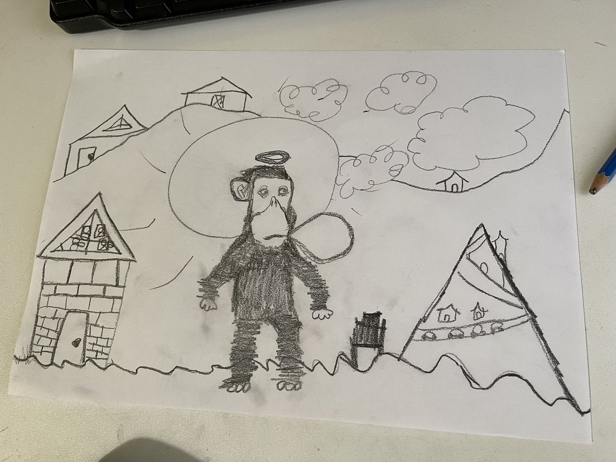 IamExtravagante's tweet photo. My 6 y/o Khirad caught sight of something that inspired her to ask if she could sketch it for her Art homework. And here's the wonderful creation she came up with ❤️
#theapesociety #NFTs #Cardano #CNFTs #Khirad #6years #Art #COTAS https://t.co/LamjYawAft