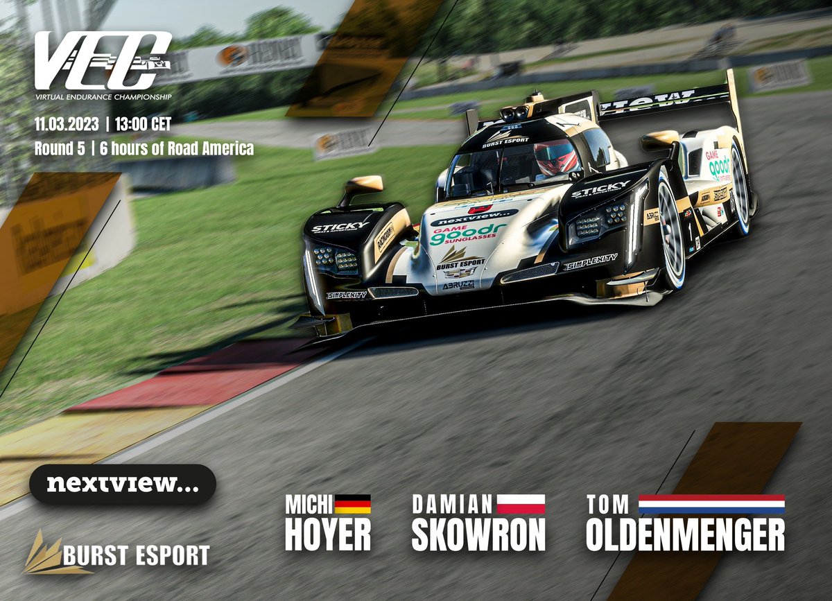 Michi_Hoyer's tweet photo. RACEDAY in @rf2VEC on @rFactor2 ! 6 Hours of Road America. Enjoy the live Onboard of the #1 Burst Esport machine:
📺 https://t.co/yIkld6A7Sd
⏰ Today 12:30 - 19:00 CEST
@EsportBurst | @TraxionGG | @rf2VEC | @rFactor2
#VEC #rf2vec #endurance #simracing #esports #race #live https://t.co/2kha7jk1SD