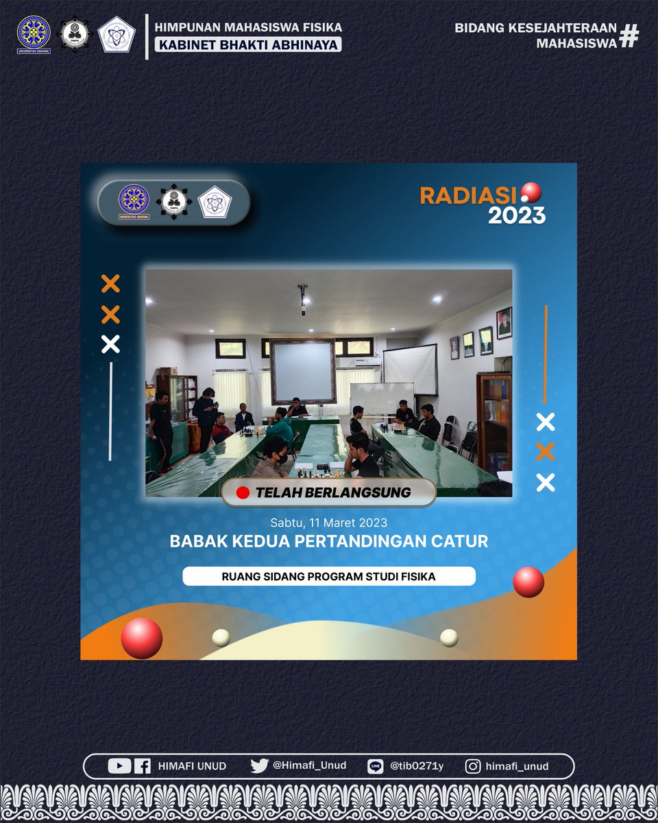 HIMAFI_UNUD's tweet photo. 🔥[LIVE REPORT PERTANDINGAN CATUR RADIASI 2023]🔥

Halo Civitas Fisika!!! Hari ini, 11 Maret 2023 Sedang berlangsung pertandingan CATUR Radiasi 2023 antar angkatan.

Kepada perwakilan angkatan yang berhasil memenangkan pertandingan kami ucapkan selamat dan untuk https://t.co/C6Mw0GWZq2