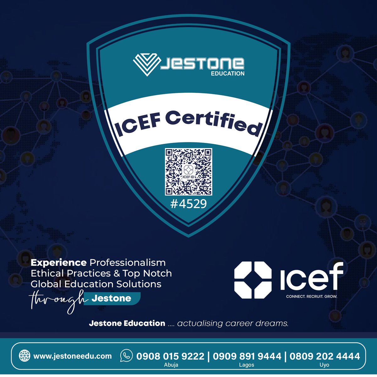JestoneEdu's tweet photo. An attestation of our integrity, commitment to excellence and customer satisfaction in International Education Consulting and Career Progression Advisory services. Trust us to help you realise your global education dreams and career progression goals.
#ICEFcertified
#professiona https://t.co/4oEesfN4Sg