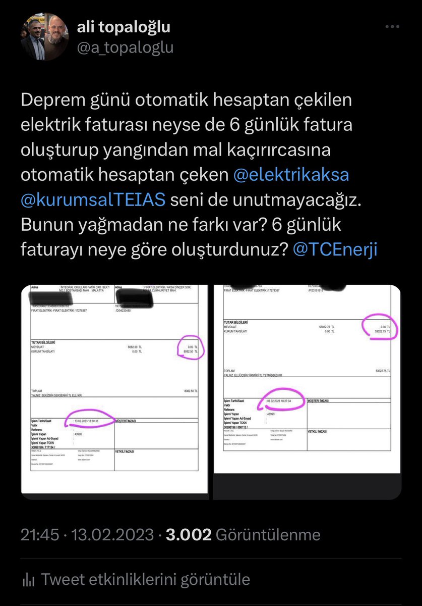 a_topaloglu's tweet photo. @TebernKireci1 Deprem günü ve 1 hafta sonrasında alacaklarını aldılar, silinecek herhangi bir hesap kalmadığı için “hadi sildik” güzellemesi yapıyorlar. İğrençler, asıl yağmacılar https://t.co/Kcx6h2CAh0