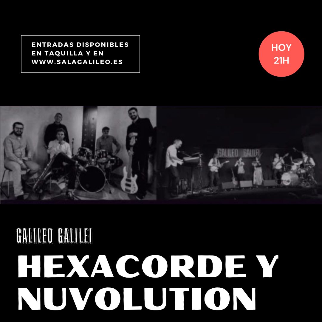 HEXACORDE Y NUVOLUTION
🗓Hoy, 11 de marzo 🕘21h
🎟Entradas disponibles en taquilla y en rb.gy/8c0jct
➡️ HEXACORDE Y <a href="/NuVolutionMusic/">NuvolutioN</a> presentan “Noche Folk”. Nos mostrarán su interesante propuesta de fusión con instrumentos y melodías tradicionales.