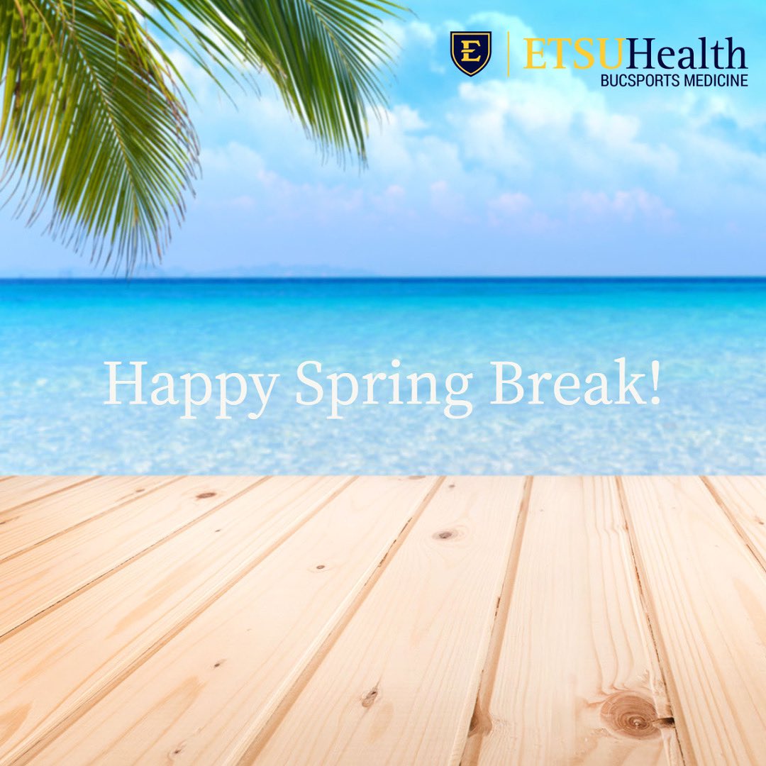 BucSportsMed's tweet photo. Happy Spring Break! Whether you’re headed to warmer weather, skiing in the mountains, or staying in Johnson City, the team at BucSports Medicine has you covered. We will remain open during our normal business hours throughout the week. Call (423)439-4044 today! https://t.co/rccNJLkfd8