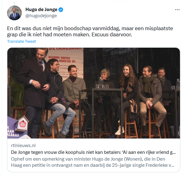 Jezus en dan heeft de #volkskrant @volkskrant het over #jackvangelder #tomegbers #nossport

Deze paardenlul zit gewoon in de #regering, te bizar!

#hugodejonge denkt puur #seksisme af te kunnen doen met 'excuus daarvoor'

#commissievanrijn #gunayuslu #hugodejonge @MinBZK @BZK_VRO