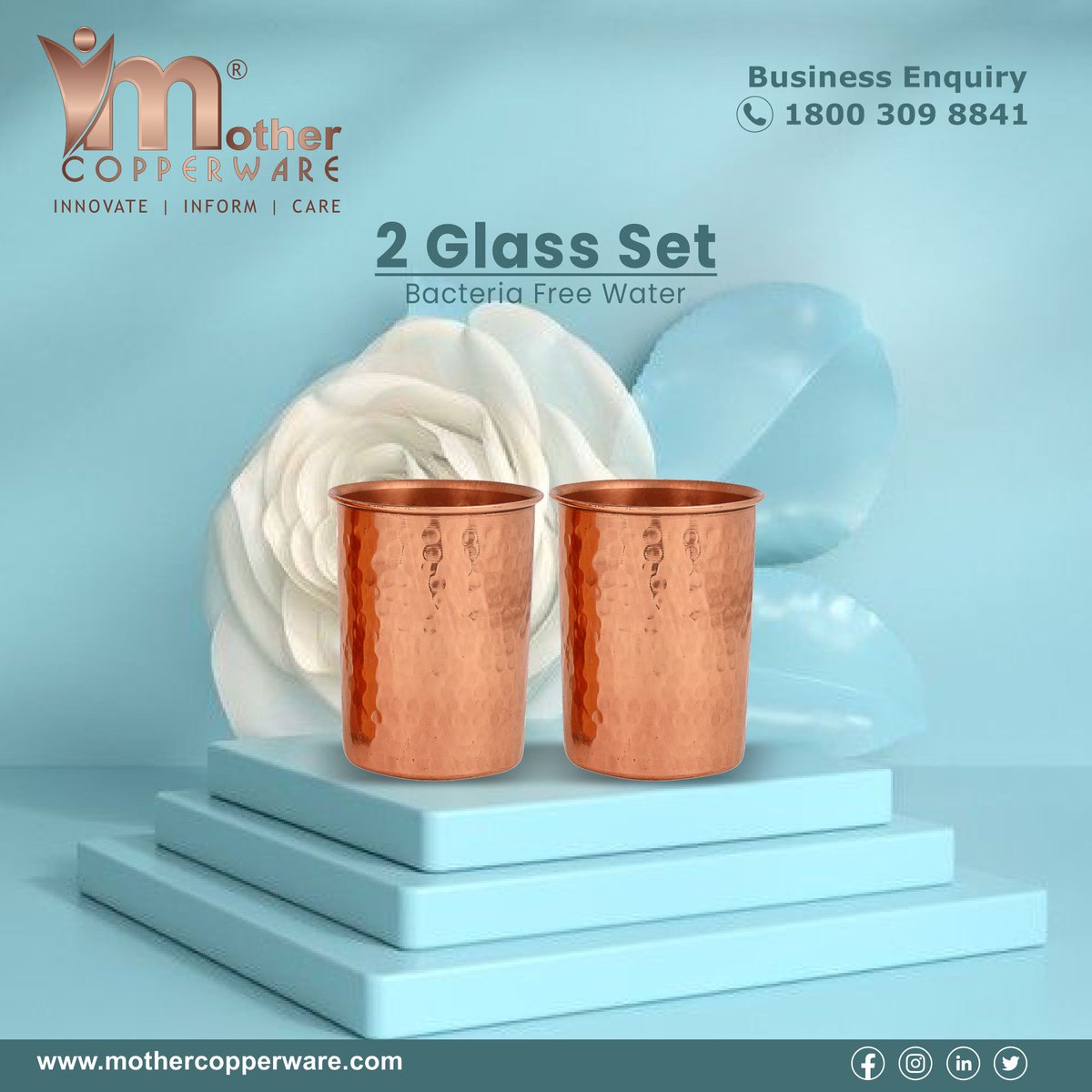 Drinking water in Copperware has many well-known health benefits and we are making this process better and classier with our Copper Glasses.
100% PURE COPPER WATER GLASS
#copperware #copperbottle #CopperWaterBottle #mothercopperware #copperlife 
#ecofriendly #water #drinkinstyle