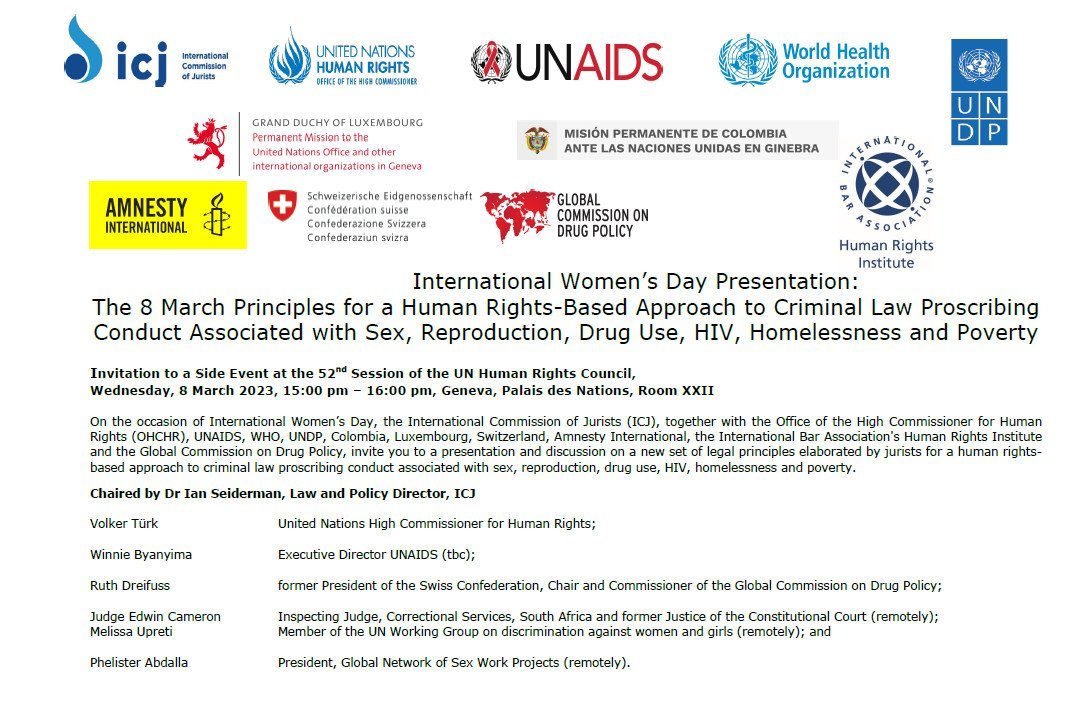 persona15m's tweet photo. @carmencalvo_ Sra Calvo tome nota:
Este 8M en 52º sesión del Consejo de Derechos Humanos UN @UNAIDS @ICJ_org y @UNHumanRights
Lanzaron #8MarchPrinciples legales para avanzar en despenalización con enfoque proDerechos para leyes que penalizan conductas relacionadas... también con Trabajo Sexual https://t.co/kHkbLmdOqF