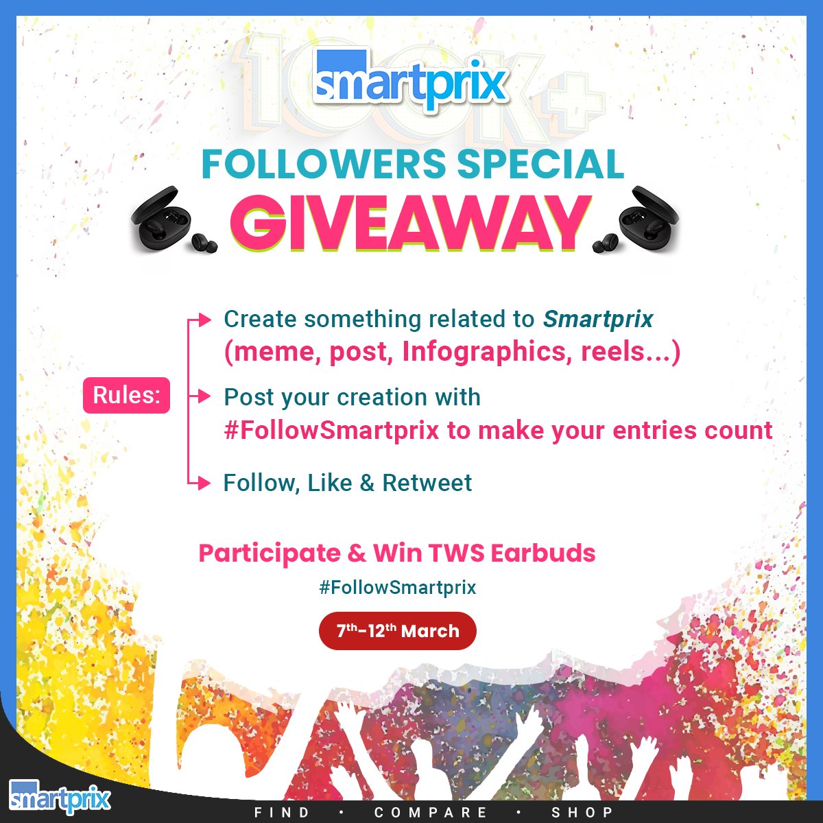 Smartprix's tweet photo. 🎉GIVEAWAY ALERT!🎉
We're giving away TWS Earbuds to 2 lucky winner! 🎧
Participate Now: https://t.co/Em4d6p3AU0
#FollowSmartprix #Smartprix #Giveaway #GiveawayAlert https://t.co/mmGpJWzWn5