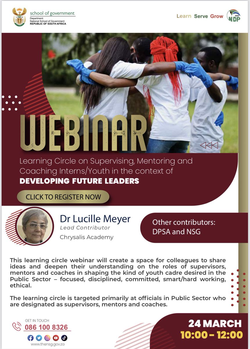 busani_ngcaweni's tweet photo. @lucille_meyer will be engaging at this @thensgZA and @thedpsa webinar. See you there @DpmeOfficial @NYDARSA @DWYPD_ZA @Izimangaliso11 @Mabuse01 @NoncebaMhlauli @AsaLuwaca @Yoliswamakhasi @thulanitshefuta @PresidencyZA @AthiGeleba 

https://t.co/dpxRdbp31D https://t.co/ctC8PQSwqu