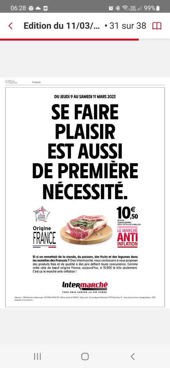 BrunoDufayet's tweet photo. 2/2 la vente à perte sur cette côte de bœuf mais compensée par des marges sur d’autres produits permet ce genre d’action.sur les 25 dernières années le prix du bœuf a pris 3% / an (insee)sans se soucier de l’impact pouvoir d’achat.L’image du philanthrope mais la réalité du profit https://t.co/bLGNvjqhrO