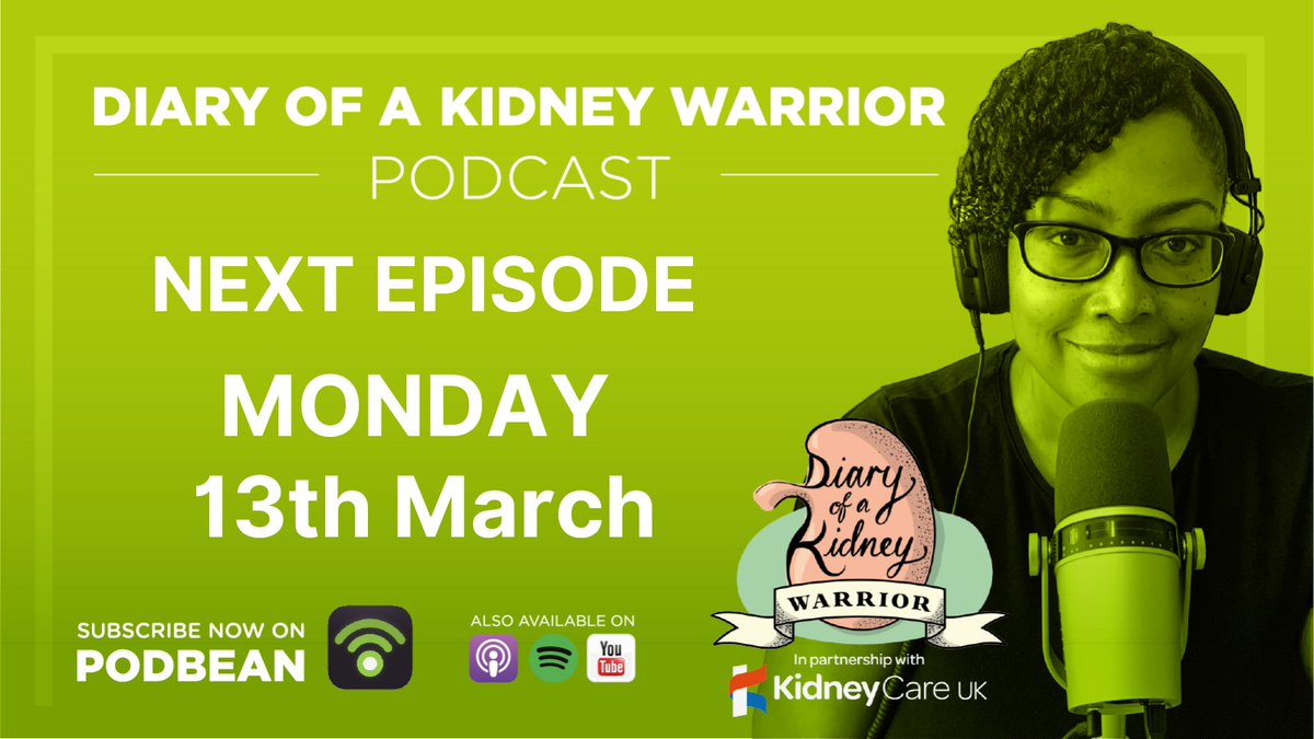 kidneycareuk's tweet photo. ▶️ The next episode of the @diaryofakidneyw #DiaryofaKidneyWarrior #podcast is out on Monday!
🎙️ Available on Podbean, Apple Podcasts, Spotify & YouTube. You can listen to previous episodes here: https://t.co/k2QTPFxV0r
#CKDPodcast #CKDStory #HealthPodcast #Podcast https://t.co/M4moZMyrUz