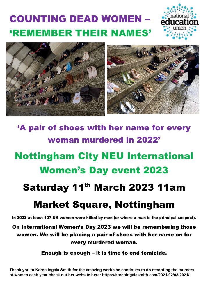 Today in Nottingham for international women’s day we will remember the women murdered in the UK in 2022.
#countingdeadwomen
#IWD
#RememberTheirNames