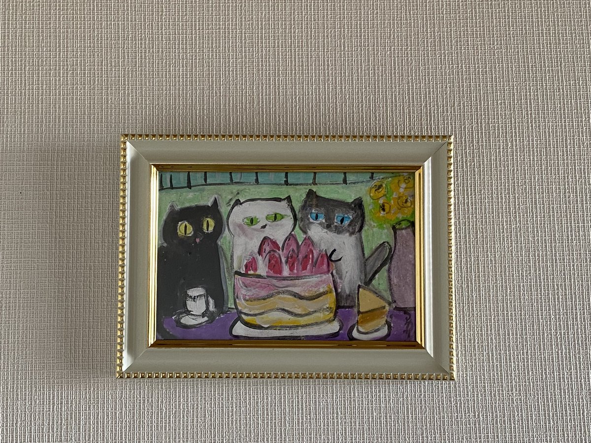 絵画 。手描き【のんびりと時間を過ごし、猫たちはロマンチックな