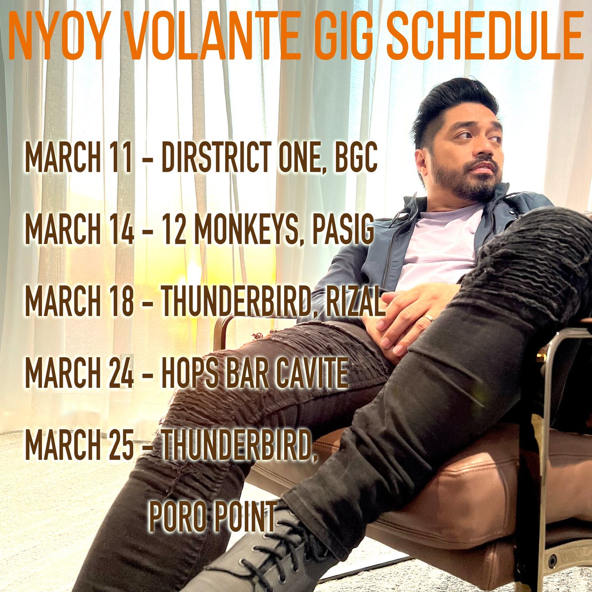 nyoyvolante's tweet photo. Walang sawang tugtugan this March! Me and the band are gonna be around the Metro! Kitakits! #BalbasHurado #BarTour
MARCH 11 - DIRSTRICT ONE, BGC
MARCH 14 - 12 MONKEYS, PASIG
MARCH 18 - THUNDERBIRD RITAL
MARCH 24 - HOPS BAR CAVITE
MARCH 25 - THUNDERBIRD, PORO POINT https://t.co/YdqhGeiOvS