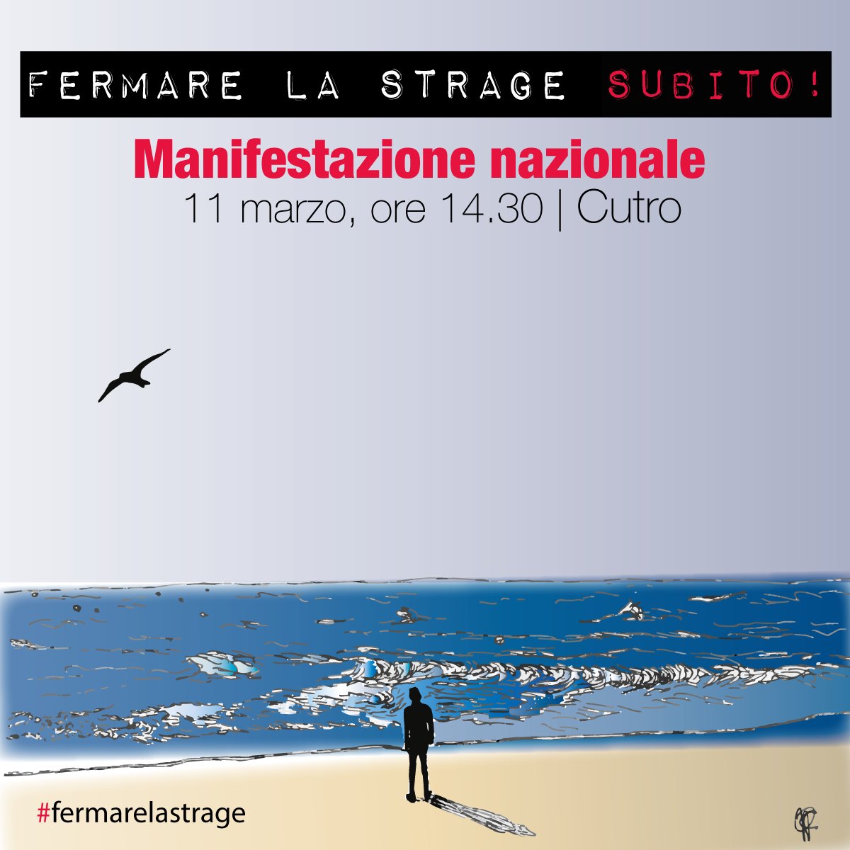 ManiTese's tweet photo. Mani Tese aderisce alla #manifestazione nazionale a #Cutro di oggi 11 marzo 2023, alle ore 14:30, per esprimere la nostra indignazione e la solidarietà con le vittime e le loro famiglie con una marcia silenziosa.

👉Tutte le info qui:
https://t.co/Uyc8k57KbU 

#fermarelastrage https://t.co/zLd7Uc3bEG