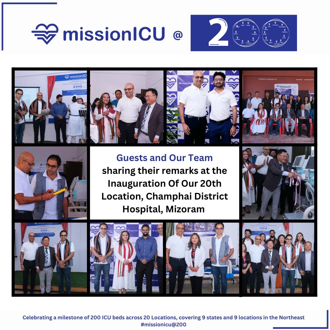 Our milestone of 200 ICU Beds was achieved with the installation of ICU beds at our 20th Location, District Champhai Hospital, Mizoram.
 
Here, Mission ICU core Team members and Guests at the inauguration present their remarks. Swipe left to know more. 

#missionicu #guests