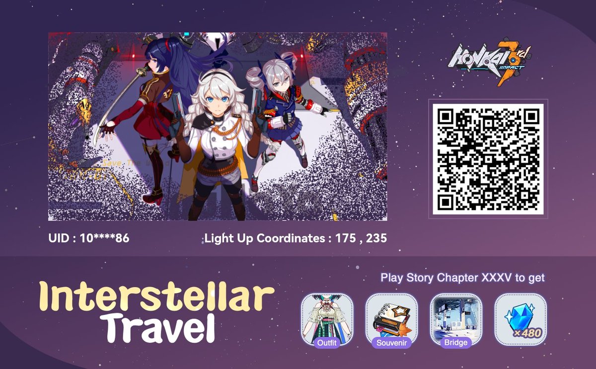 ale062782's tweet photo. Honkai Impact 3rd web event Interstellar Travel is now available. Light up your coordinates to leave our collective memories behind. https://t.co/9UCy7Om8Kc