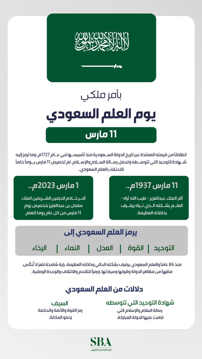 يوم العلم هو مناسبة وطنية تحتفي بها المملكة العربية السعودية بالعلم السعودي إذ جاء الأمر الملكي في عام 2023، بأن يكون يوم 11 مارس من كل عام يوماً خاصاً بالعلم.