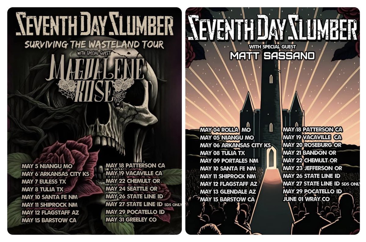 Seventh Day Slumber (@7thdayslumber) on Twitter photo Super stoked for our West Coast run with <a href="/magdalenerose_/">🥀Magdalene Rose🥀</a> and <a href="/mattsassano/">Matt Sassano</a> ! Tour starts in May right after we get off tour with <a href="/FOZZYROCK/">FOZZY</a> ! We want to see you there!
<a href="/ChildFund/">ChildFund</a> , <a href="/RefreshLED/">Refresh LED</a> Super stoked for our West Coast run with <a href="/magdalenerose_/">🥀Magdalene Rose🥀</a> and <a href="/mattsassano/">Matt Sassano</a> ! Tour starts in May right after we get off tour with <a href="/FOZZYROCK/">FOZZY</a> ! We want to see you there!
<a href="/ChildFund/">ChildFund</a> , <a href="/RefreshLED/">Refresh LED</a>