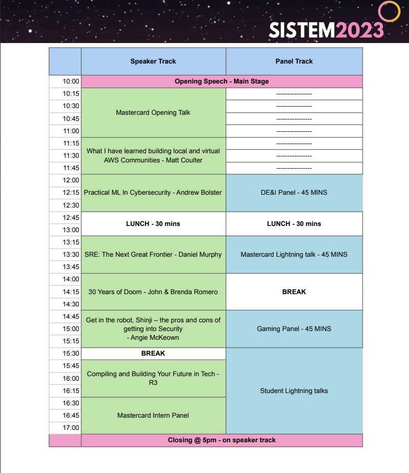 SISTEM_conf's tweet image. #SISTEM2023  IS TODAY 🥳🥳🥳 

Here’s a print out of the schedule for your convenience 🤗

We’ll see you at the UCD O’Brien Centre For Science soon!