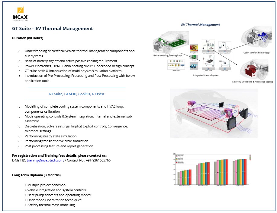 InCAx_Tech's tweet image. GT-Suite- EV Thermal management module

Who can attend: 

Individuals/Professionals from OEMs, Consulting Companies, Start-ups
Engineering Students/ Professors/ Scholars
 
InCAx-Education Division,
Chennai

#InCAxTech #GTSuite #1DSimulation #Thermalmanagement