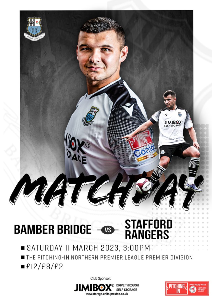 BamberBridgeFC's tweet image. ⚽️MATCH DAY⚽️
We welcome @SRFCofficial to Irongate this afternoon as the play-off push continues.

⏰ 3pm
📍 Sir Tom Finney Stadium(PR5 6UX)
🎟 Pay on the Gate (cash/card)
💷 £12/£8/Accompanied u16s £2 
(accompanied U11s free. EFL/Prem league season ticket holders £8)
#UpTheBrig