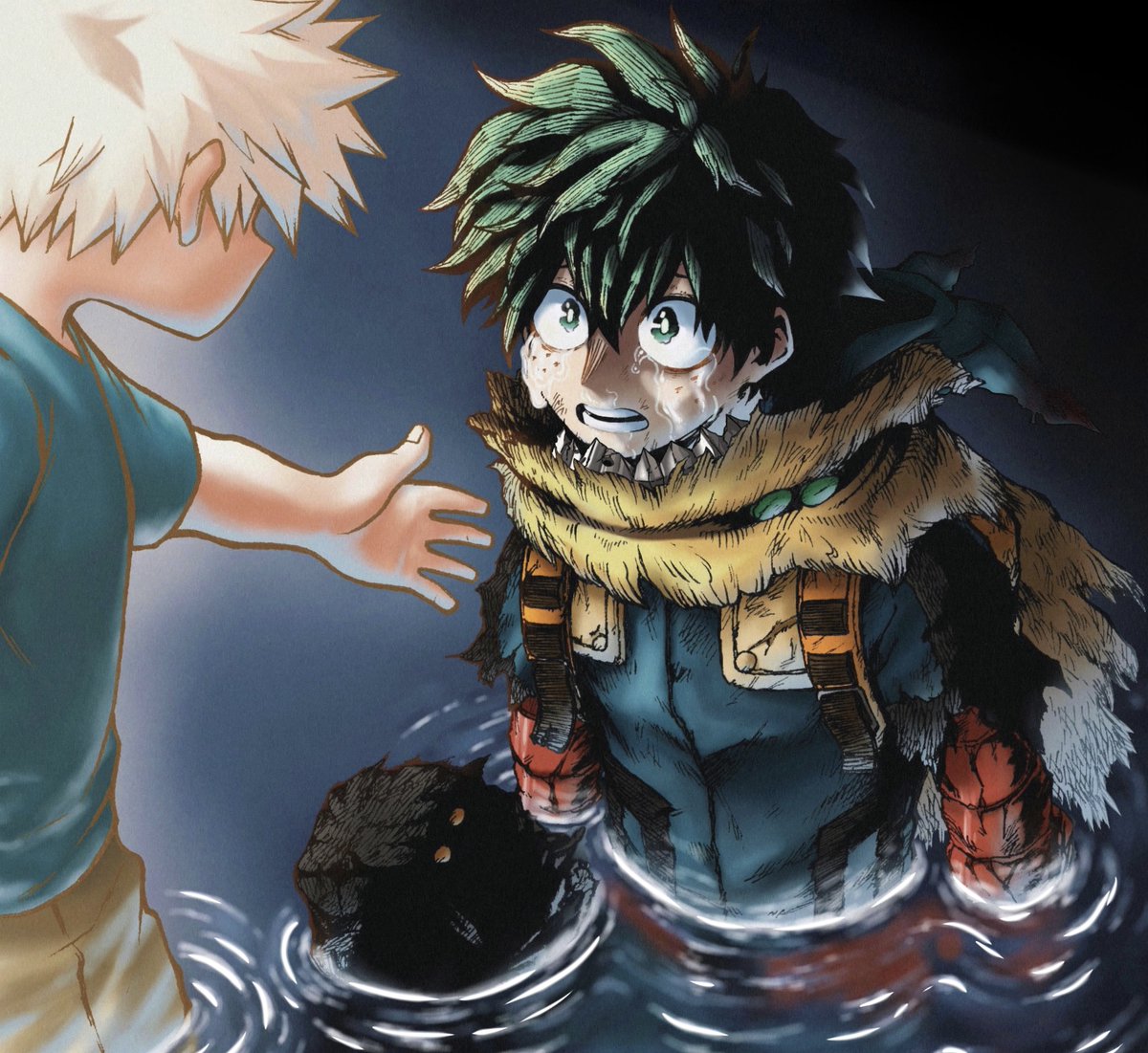 bakugou katsuki ,midoriya izuku multiple boys male focus 2boys freckles green hair blonde hair green eyes  illustration images