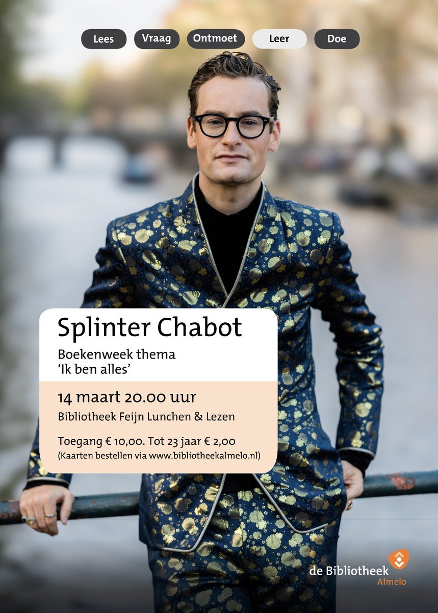 Vandaag begint de Boekenweek met het thema Ik ben alles. Dinsdagavond is ⁦<a href="/SplinterChabot/">Splinter Chabot</a>⁩ onze gast