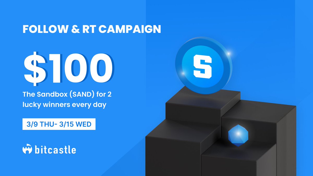 bit_castle's tweet photo. 📅Day3
Follow RT Campaign💙🔁
／
🎁2 lucky winners will get $100 The Sandbox ( $SAND )
＼
✅Follow us
🔁RT this post

#Crypto
#Cryptocurrency
#Airdrop
#Airdrops
#AirdropCrypto
#Giveaway
#Giveaways
#NFT
#NFTs
#NFTCommunity https://t.co/cz7ApjttYq
