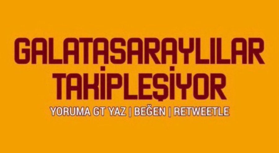 🇹🇷 GALATASARAY'LI HESAPLAR KARŞILIKLI TAKİPLEŞİYOR. 🟡🔴

💥📈 Güçlü sosyal medya, güçlü Galatasaray için GT yazın, RT yapın beğenin ve birbirimizi takip edelim.
#Galatasaray #takipedenitakipederim #Icardi  #Zaniolo #Galatasaray #GALATASARAYlılarTakiplesiyor #İcardi #takipleselim
