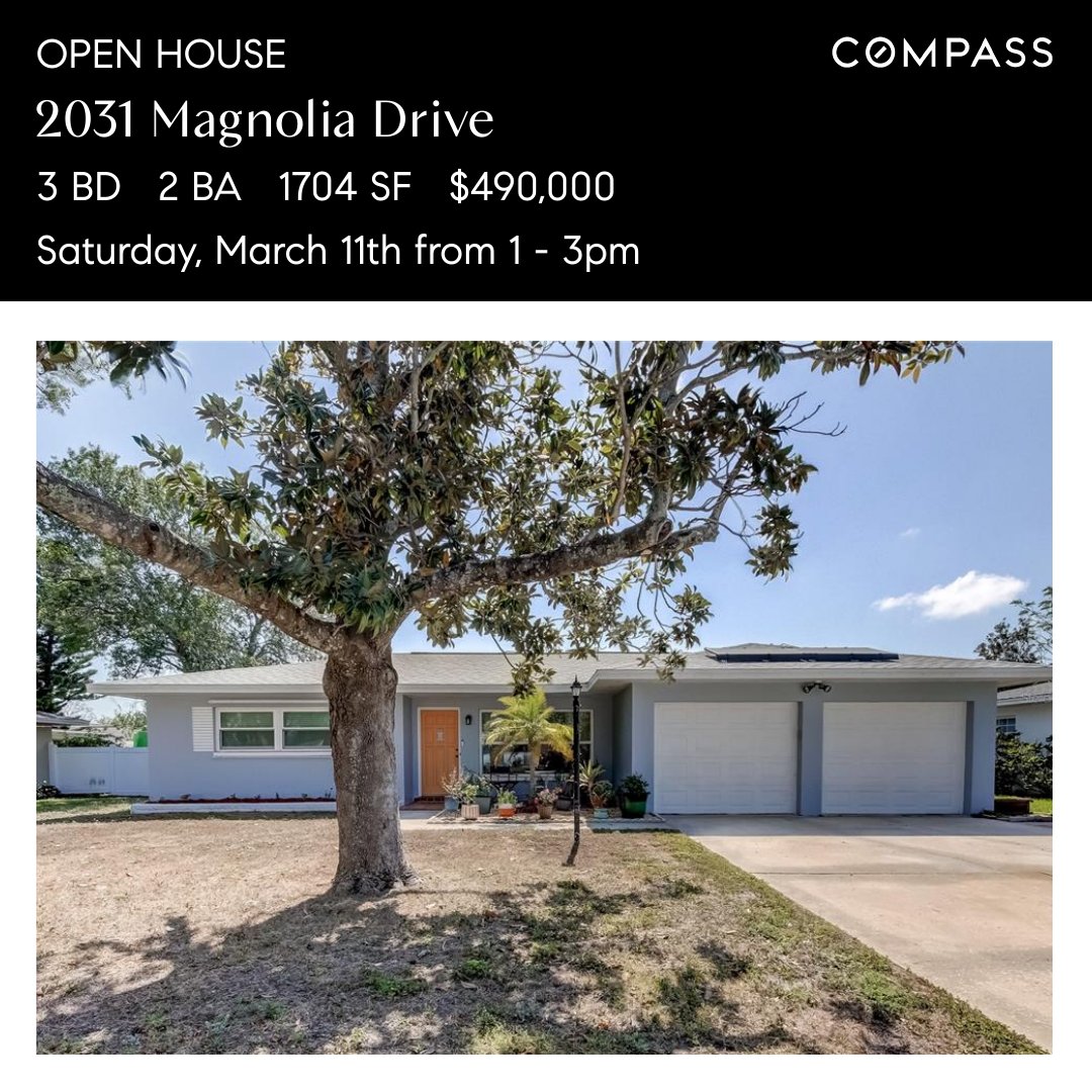 MPersuitte's tweet photo. OPEN HOUSE Today in Clearwater; 3 bedroom/2 bath, 1700+ sf home just 15 mins to Clearwater Beach - Get your slice of paradise! Call 813-777-6336 or click https://t.co/NfOzlQaoPt #luxuryhomesgroup #melindapersuitte #compassstpete #compass #compassrealestate #compassflorida https://t.co/YcUoIoMLvf