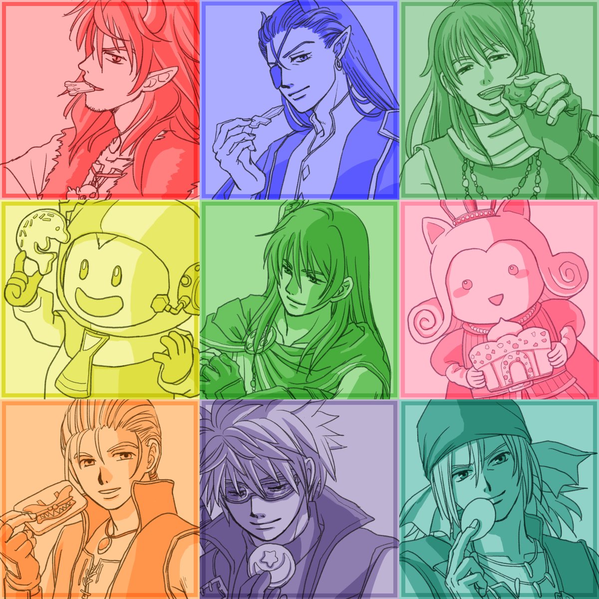 Gin_dqx's tweet photo. ふと思い立って始めた８人の候補者＋舞台袖にいたレオーネの応援絵描き揃いました✨
投票期間も残り３時間！
それぞれの推しを応援しながら24時をドキドキしながら待ちましょう！(๑•̀ㅂ•́)و✧
#アストルティアナイト https://t.co/aLygM86x8q