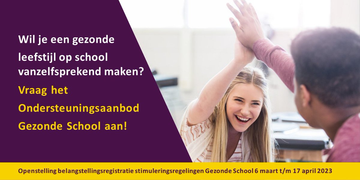 Gezondeschool.nl (@gezondeschoolnl) on Twitter photo Met het #ondersteuningsaanbod en de Gezonde School-aanpak geeft jouw school een boost aan een gezonde leefstijl. Ga naar bit.ly/2I3rVN7 en vraag direct het ondersteuningsaanbod aan!
#GezondeSchool #onderwijs
@PO_Raad <a href="/VO_raad/">VO-raad</a> <a href="/MBORaad/">MBO Raad</a> <a href="/GGDGHORNL/">GGD GHOR Nederland</a> <a href="/GezondLevenNL/">RIVM Gezond Leven</a> Met het #ondersteuningsaanbod en de Gezonde School-aanpak geeft jouw school een boost aan een gezonde leefstijl. Ga naar bit.ly/2I3rVN7 en vraag direct het ondersteuningsaanbod aan!
#GezondeSchool #onderwijs
@PO_Raad <a href="/VO_raad/">VO-raad</a> <a href="/MBORaad/">MBO Raad</a> <a href="/GGDGHORNL/">GGD GHOR Nederland</a> <a href="/GezondLevenNL/">RIVM Gezond Leven</a>