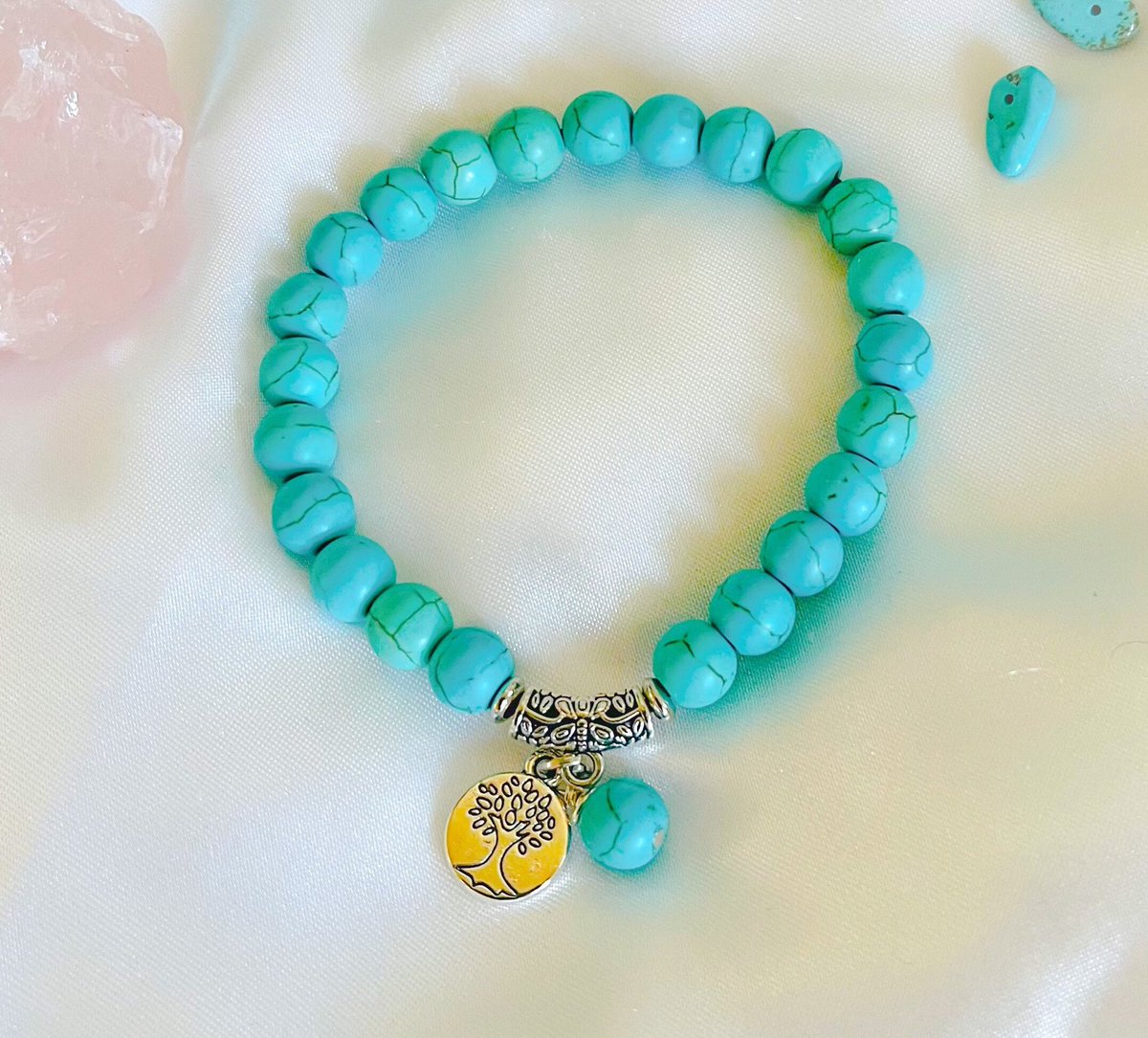Excited to share this item from my #etsy shop: Turquoise Beaded Bracelet, Tree of Life Turquoise Charm Summer Bracelet. #healingbracelet #reikibracelet #yogabracelet #meditationbracelet #beadedbracelet #handmadebracelet #stretchbracelet #8mmbeadbracelet etsy.me/3ZZVmEI