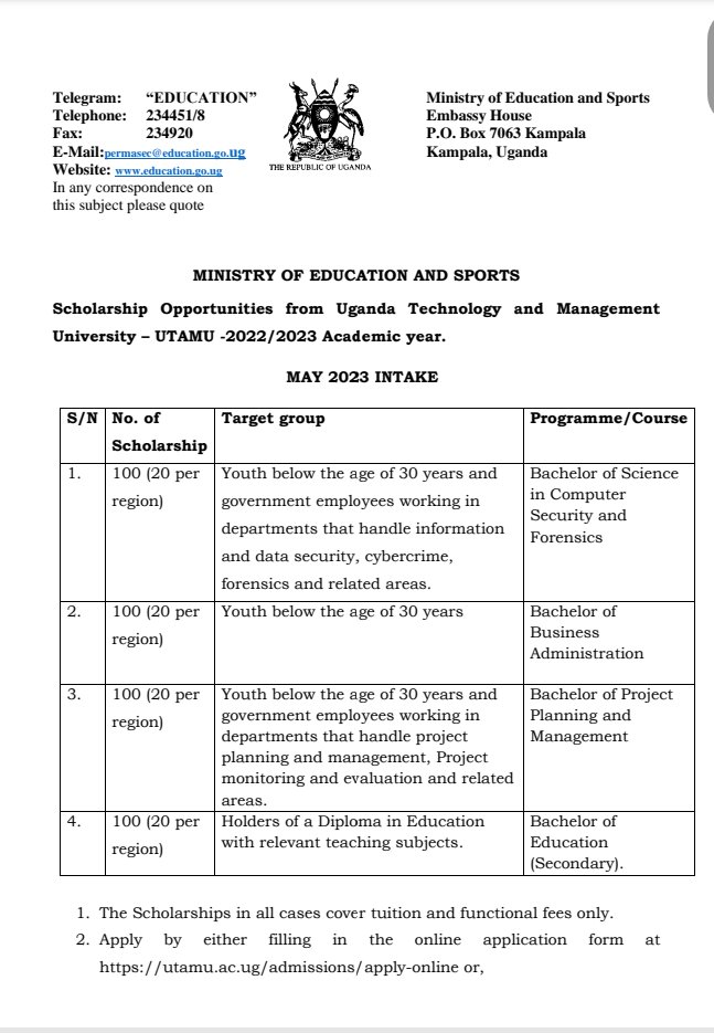 Duncan Abigaba (@duncanabigaba) on Twitter photo Prof. <a href="/baryamureeba/">Prof. V Baryamureeba</a>'s University, UTAMU, is giving over 400 scholarships to Ugandan students for the May 2023 intake. 400 scholarships! I never understand why Twitter folk play with this gentleman. He transformed <a href="/Makerere/">Makerere University</a> into a 21st-century university. Good work, Prof. Prof. <a href="/baryamureeba/">Prof. V Baryamureeba</a>'s University, UTAMU, is giving over 400 scholarships to Ugandan students for the May 2023 intake. 400 scholarships! I never understand why Twitter folk play with this gentleman. He transformed <a href="/Makerere/">Makerere University</a> into a 21st-century university. Good work, Prof.