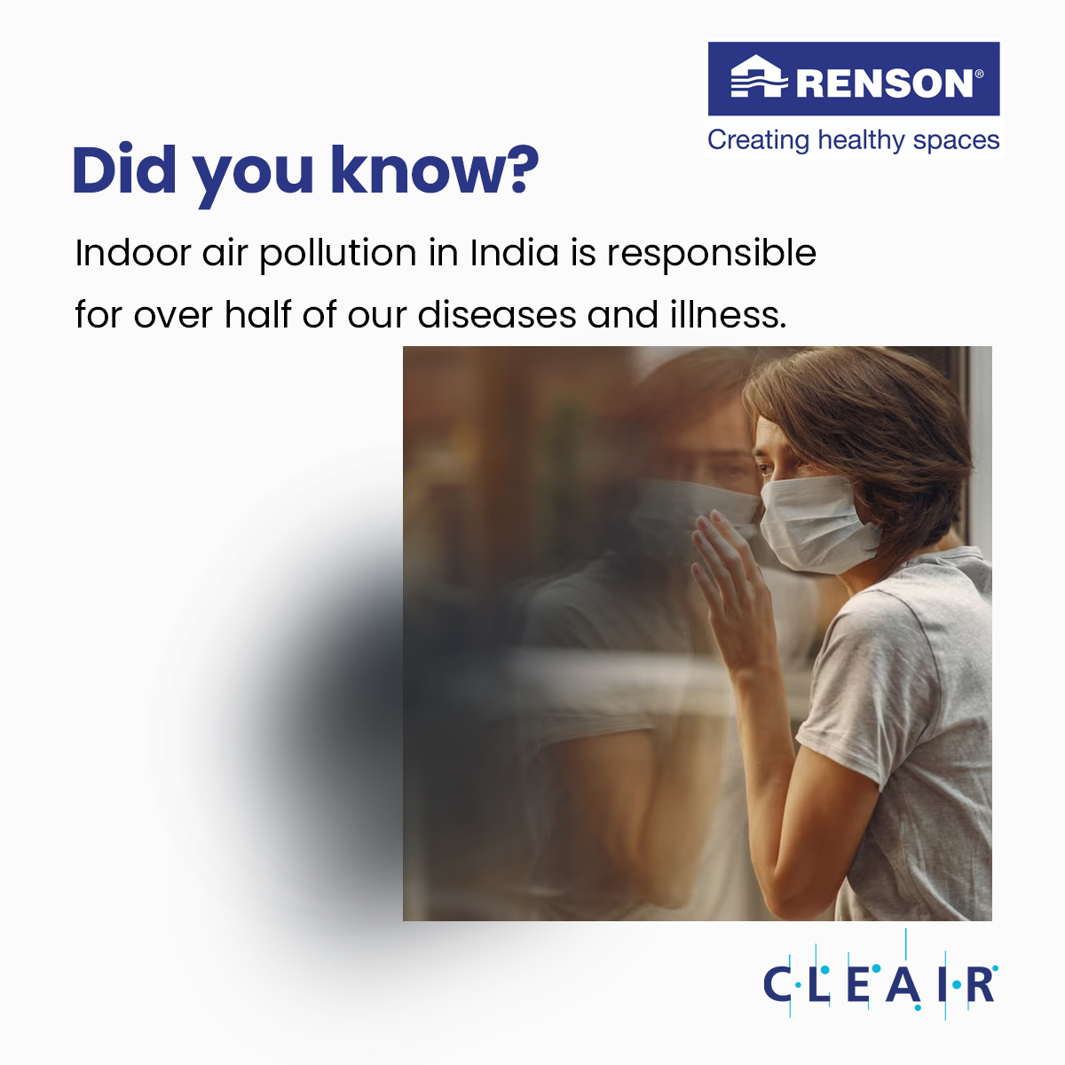 cleairvm's tweet photo. According to a study by the Indian Institute of Technology Delhi, indoor air pollution is responsible for 52% of the total disease burden in India, including respiratory infections, heart disease, and lung cancer. Combat air pollution
#cleair #renson #indoorairrefreshment https://t.co/xx8e7121eV