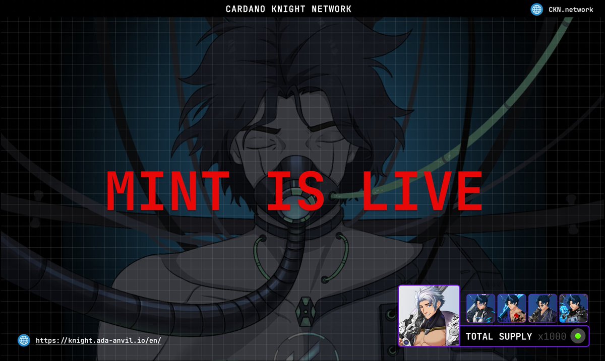 MINT IS LIVE: knight.ada-anvil.io/en/

1K supply, Noble only #CKN