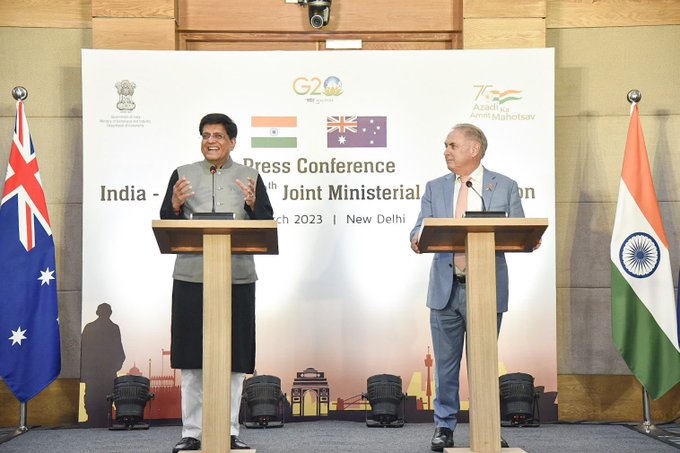 Indian Union Minister for Commerce  and Industry for India, Piyush Goyal and Minister for Trade and Tourism for Australia, Don Farrell