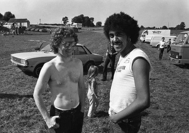 Paul Brady and Phil Lynott during the Hot Press Music Festival. Love this. Most Irish music festival photo ever