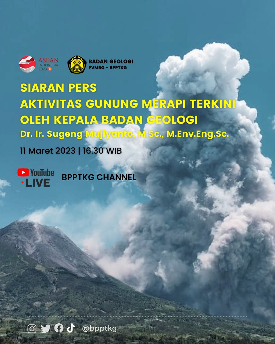 Halo Warga Merapi
Untuk informasi terkini aktivistas Gunung Merapi sore ini BPPTKG akan melangsungkan pers rilis yang akan disiarkan melalui Youtube Channel BPPTKG youtube.com/watch?v=DPyxGg…