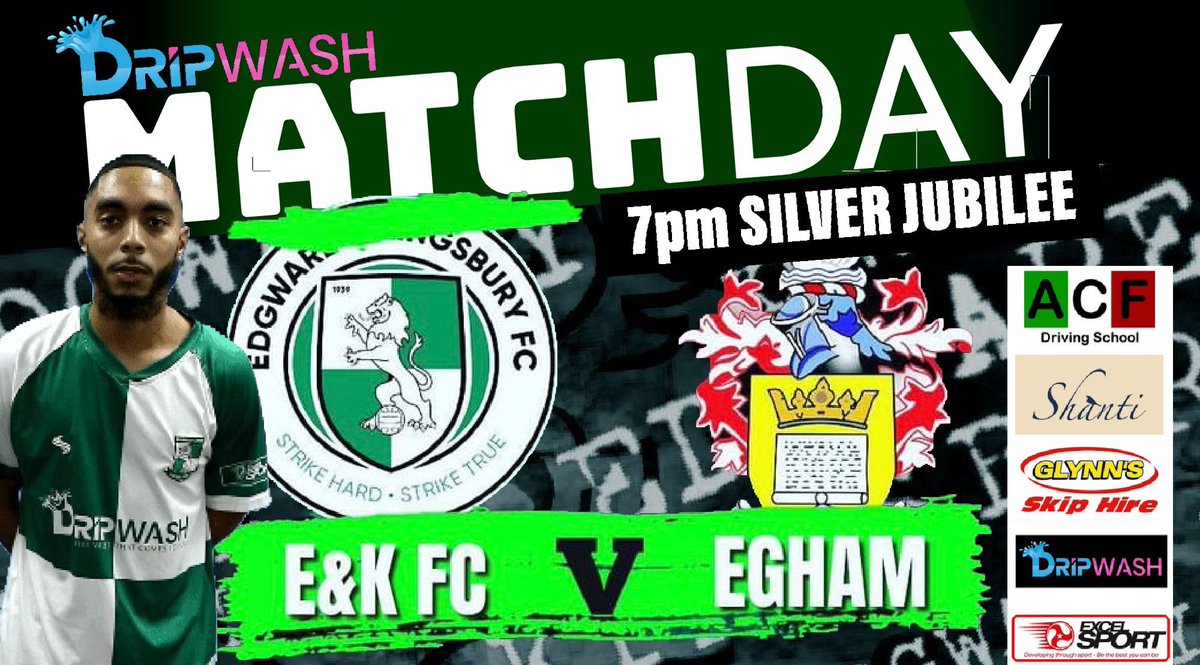 E_K_FC's tweet photo. ⚽️MATCHDAY⚽️
.
🆚 @EghamTown 
🏟️ @JubileeSilver 
⏰ 7pm
🏆 @ComCoFL 
.
Don’t forget it’s a double header today at SJP. If you get your ticket for the @hendonfc game at 3pm then tickets for this game will be available from £1.50. Make it a double 💚💚 https://t.co/dQUXdpAf4J