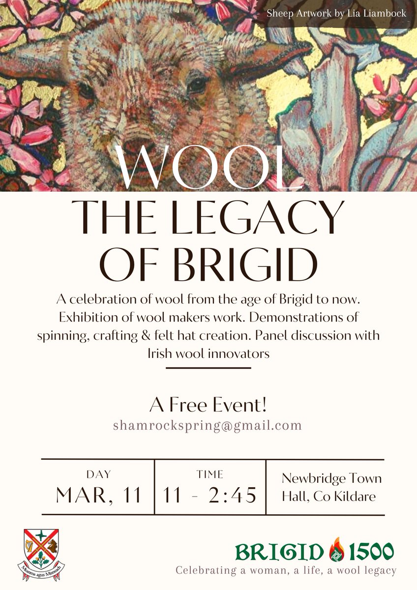 ShamrockSpring's tweet photo. March 11
11 to 3
We bring you ways to be more Brigid
The Legacy of Brigid on wool and makers today
12-1 Séamus Kirwan demonstrates weaving spinning
1-2 panel discussion on wool,hemp experts
Recordings will be shared for #EuropeanWool Day 💚🤍🐏
https://t.co/56ID6OMZcN https://t.co/aFuJJUifQ6