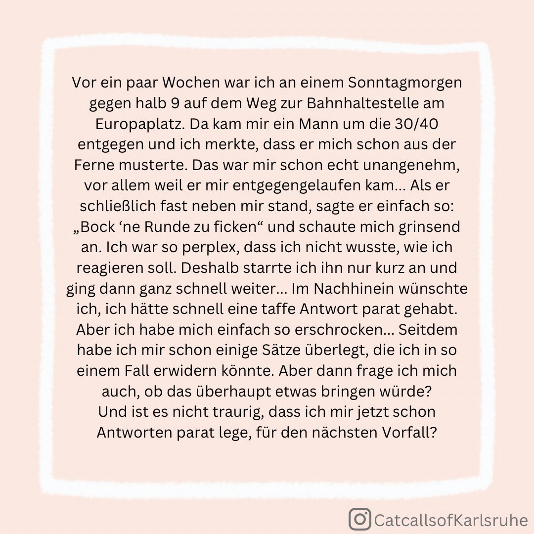 CatcallsofK's tweet image. „Bock ‘ne Runde zu ficken?”

#CatcallsOfKarlsruhe #ChalkBack #ChalkBackGermany #CatcallsOfGermany #StopptBelästigung #StopStreetHarassment #StopHarassment #BelästigungAnkreiden #EndCatcalling #EndStreetHarassment