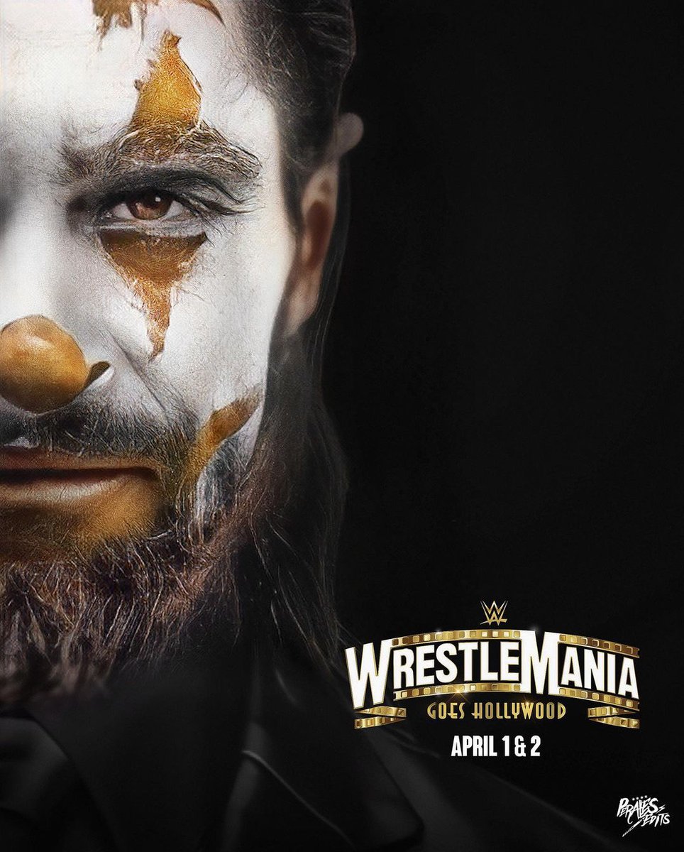 ChosenTheone2's tweet photo. Excellent work of art  @WWERollins #Joker #WrestleMania39 #edits_perales 🤡🃏 https://t.co/rI3vhlANJE