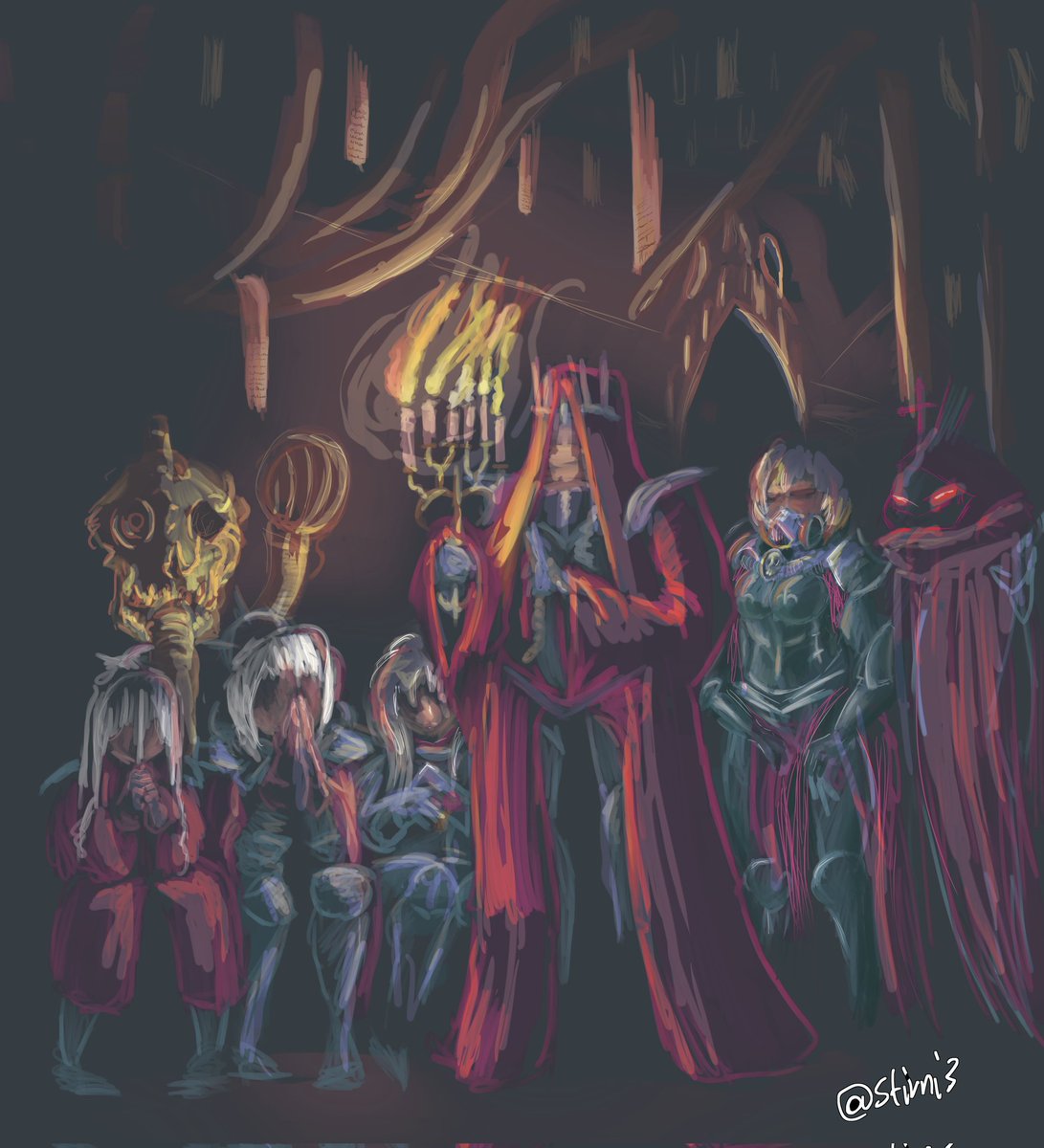 Stirni3's tweet photo. Some experiment I did with brushes. Depicted is a prossession of sisters of battle from #warhammer40000 , praying to the emperor. #warhamer40k #WarhammerArt https://t.co/bo2gQrEk8o