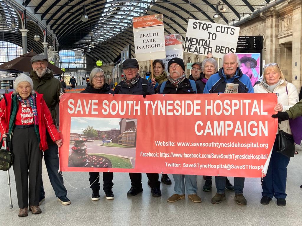 SaveSTHospital's tweet photo. At Newcastle central station on our way in defence health workers pay and conditions and to safeguard the NHS at SOSNHS demonstration in London. https://t.co/93BvFBOVhn