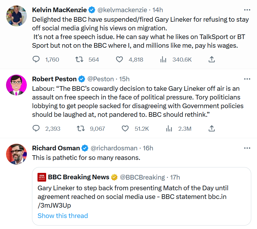 ispect's tweet image. Doesn't this sequence of 3 Tweets sum up the rich panapoly of our present society ?