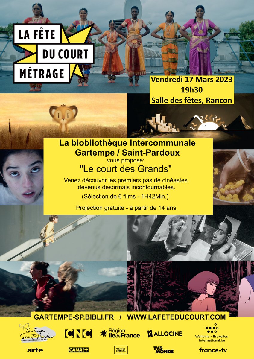 ccgsp's tweet photo. 👉🎥 Fête du court #métrage !
- Diffusions aux heures d'ouverture de la Bib GSP. Dès 3 ans, durée : 32 min 😁
- Venez découvrir les premiers pas de #cinéastes devenus incontournables, vendredi 17 mars à 19h30 à la salle des fêtes de #Rancon. A partir de 14 ans, durée : 1h42 🎞🤩 https://t.co/j956Gkjvsz