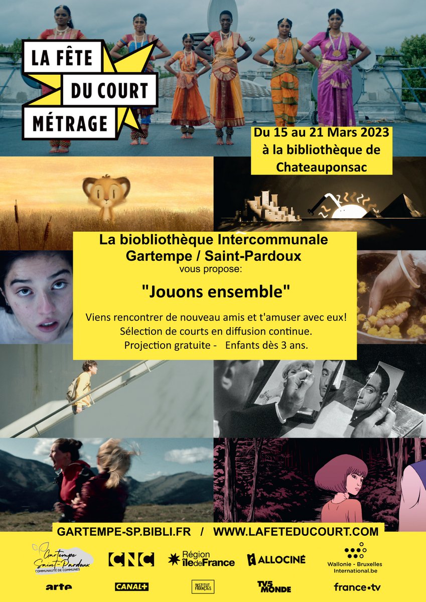 ccgsp's tweet photo. 👉🎥 Fête du court #métrage !
- Diffusions aux heures d'ouverture de la Bib GSP. Dès 3 ans, durée : 32 min 😁
- Venez découvrir les premiers pas de #cinéastes devenus incontournables, vendredi 17 mars à 19h30 à la salle des fêtes de #Rancon. A partir de 14 ans, durée : 1h42 🎞🤩 https://t.co/j956Gkjvsz
